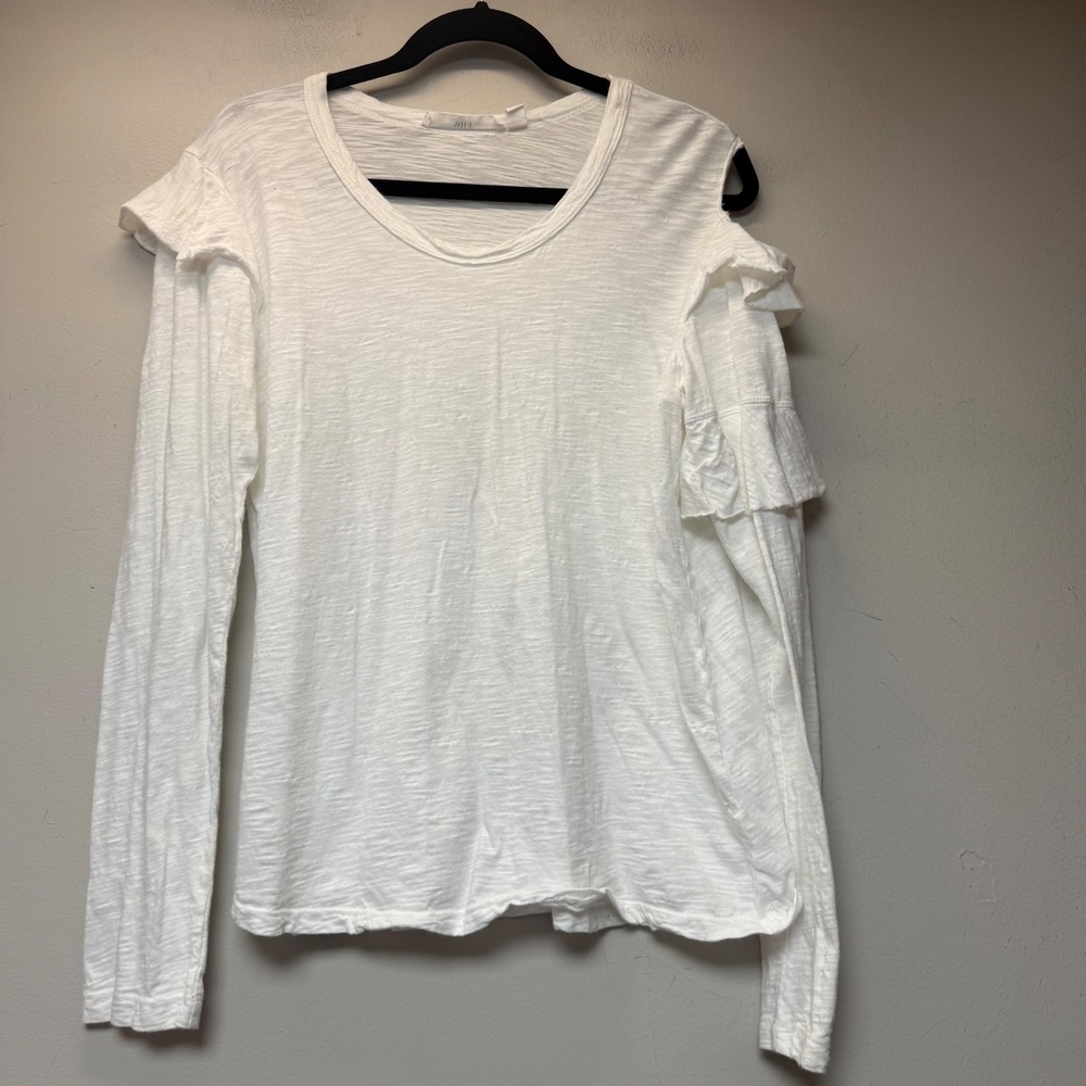 Wilt Cold Shoulder Ruffle Top Womens Large White Excellent Slub Cotton USA